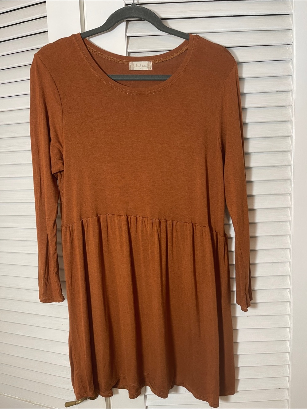 Altar'd State Long Sleeve Babydoll Dress in Rust